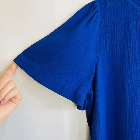 ALFANI Size Large Blouse - Blue Tunic Top Crinkle Lightweight - Picture 3 of 9